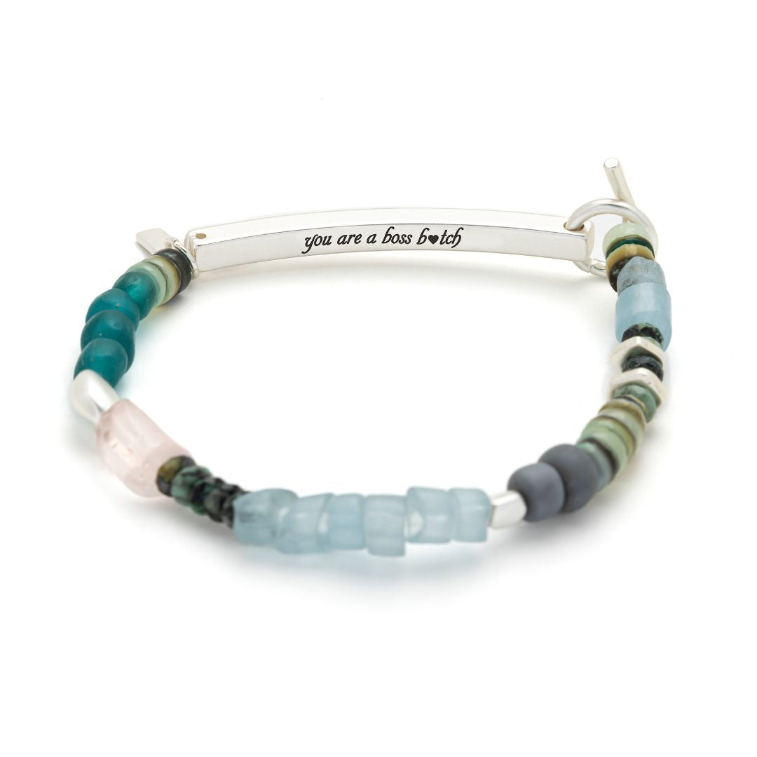 Hidden Message Bracelet - Boss B♥Tch/Rose Quartz/Silver