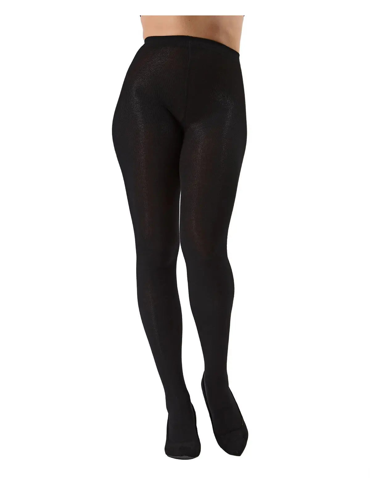 Memoi Brooklyn Flat Knit Sweater Tights-Black
