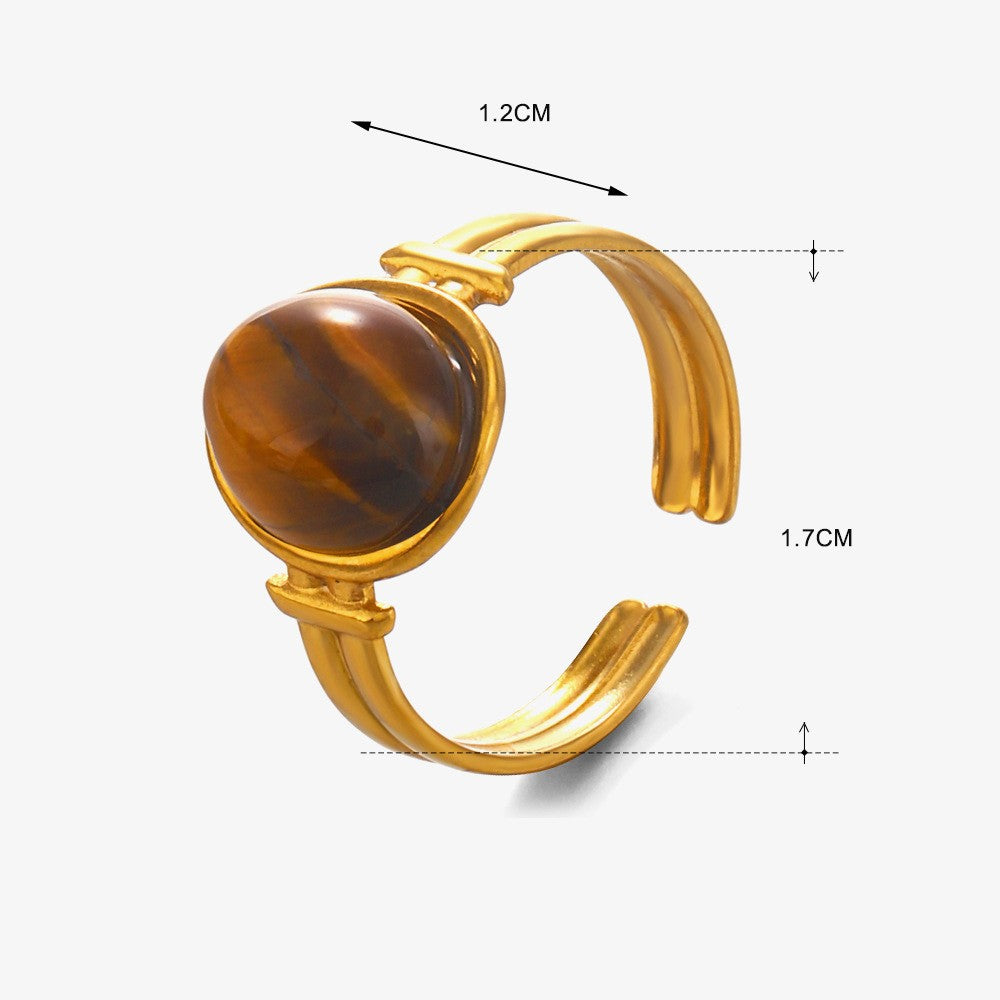 8K Stainless Steel Tarnish Free Stone Ring -Tiger Eye
