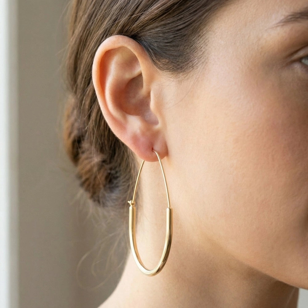 Large Teardrop Shape Hoop Earrings-Gold
