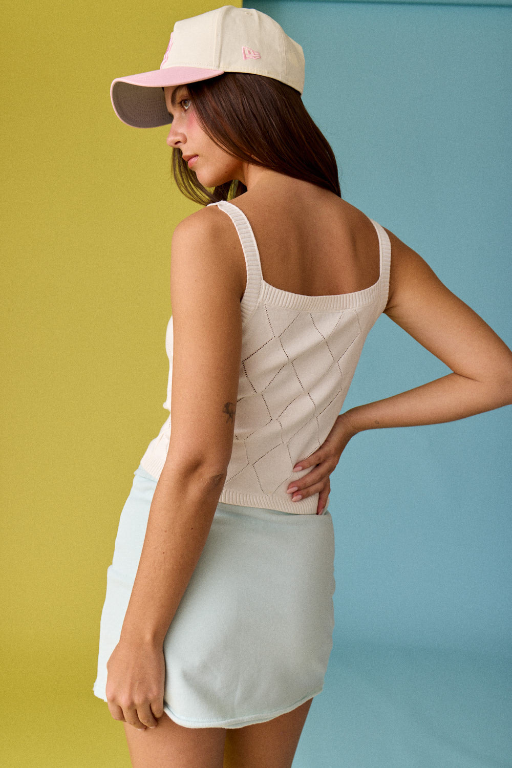 Diamond Knit Tank Top-Ivory