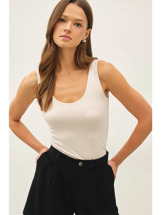 Basic Scoop Neck Tank-Ecru