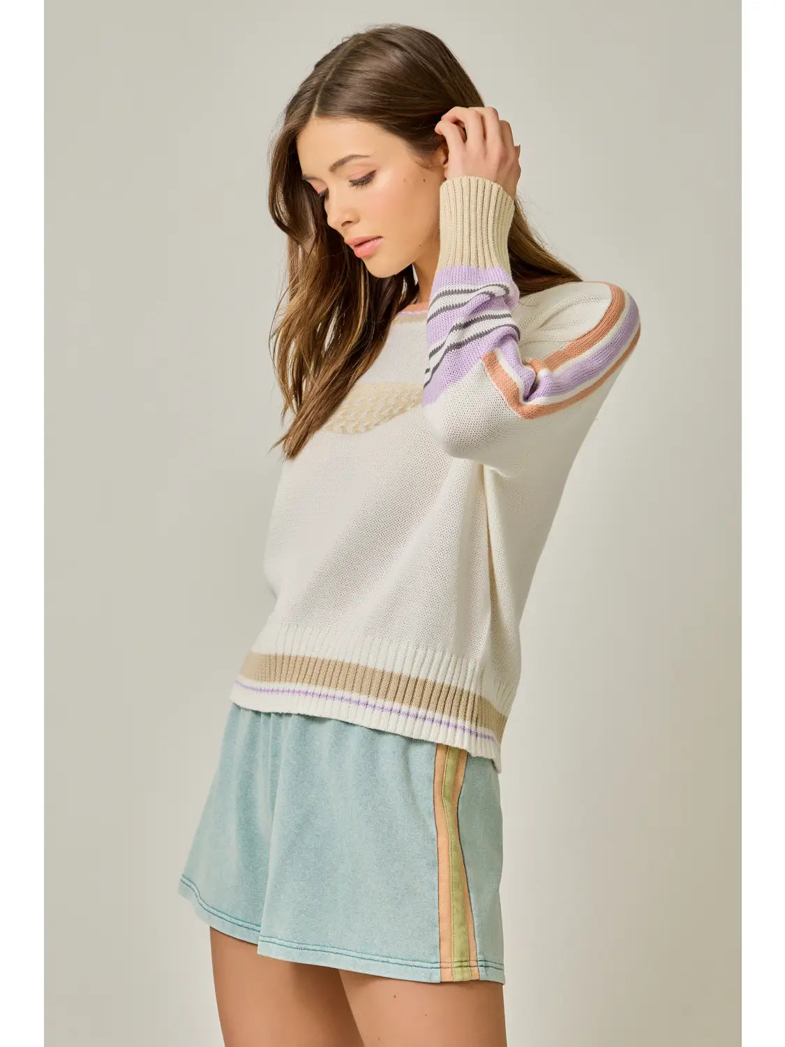 Forelle Color Block Pullover Sweater-Off White Mix