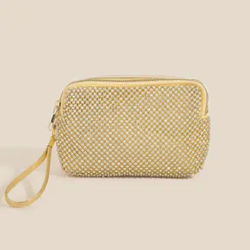Full Rhinestone Studded Wristlet Bag-Gold