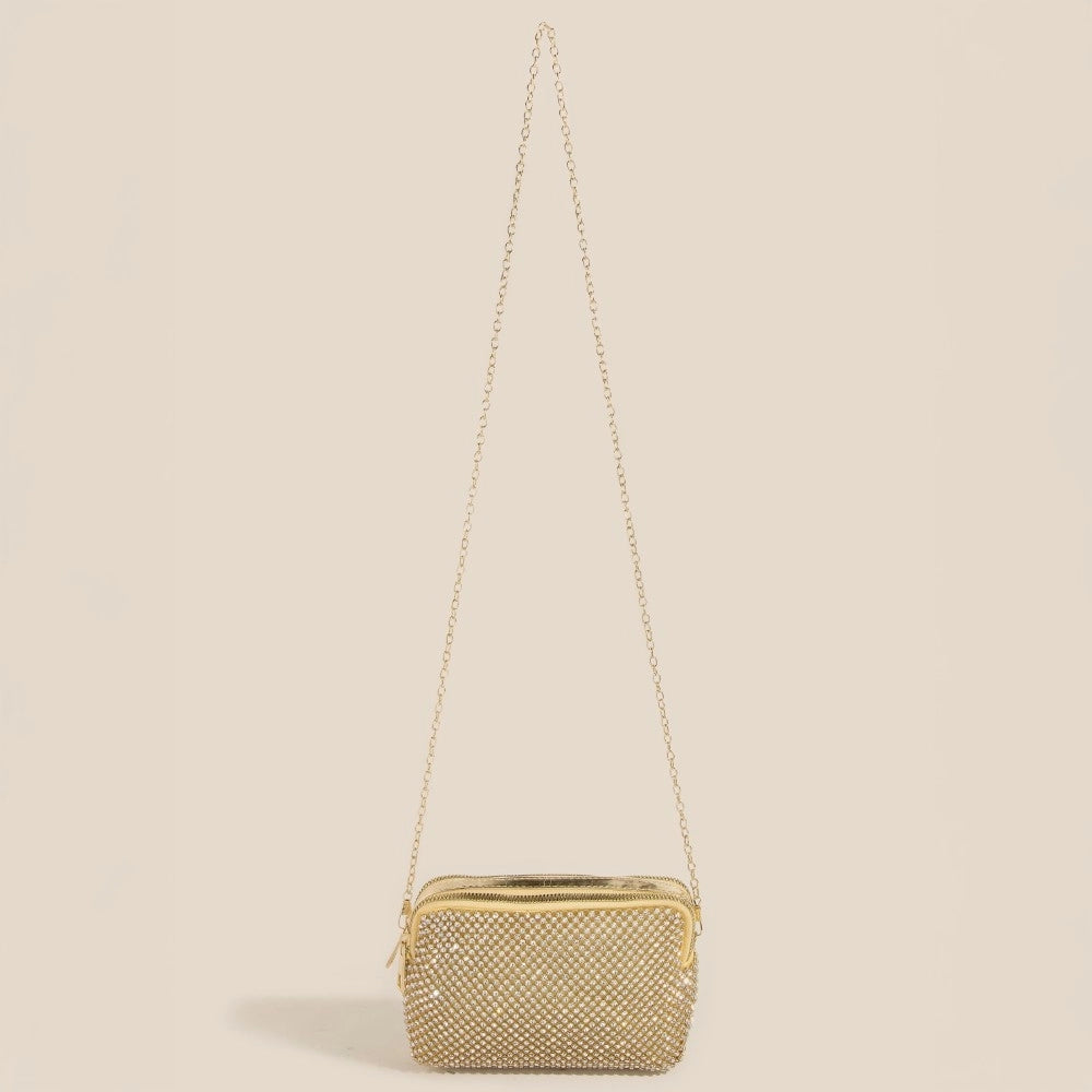 Full Rhinestone Studded Wristlet Bag-Gold