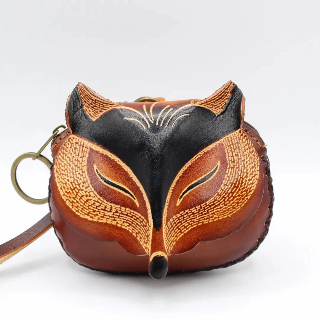 Fox Leather Coin Purse Brown or Orange