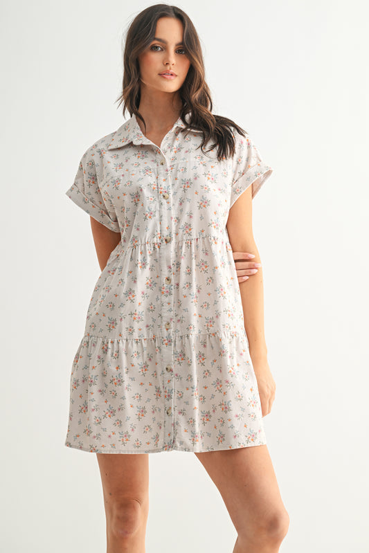 Flora Corduroy Floral Dress-Cream