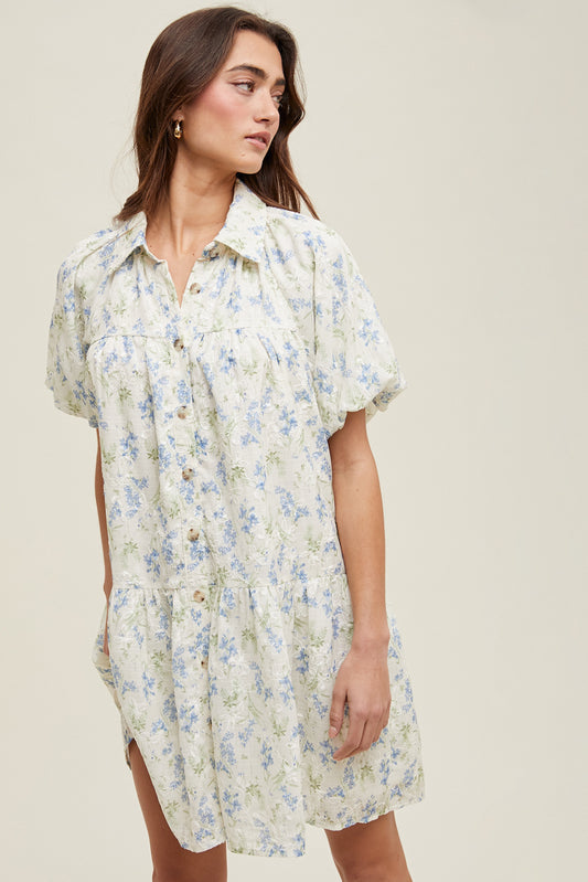 Chantel FLORAL EMBROIDERED BUTTON-UP MINI DRESS