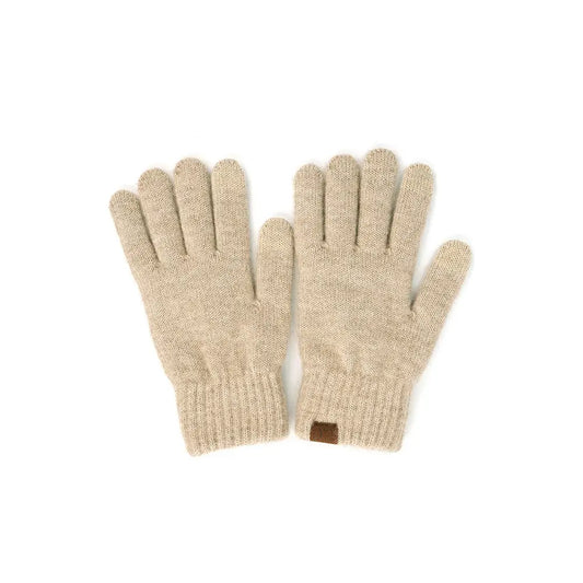 C.C Heather Knit Plain Gloves-Heather Beige