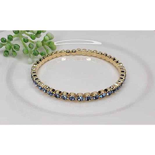 Stackable Gold Metal Bracelet-Lt Blue