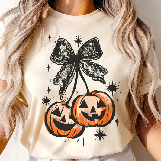 Halloween Pumpkin Cherries Jackolantern Vintage Graphic Tee