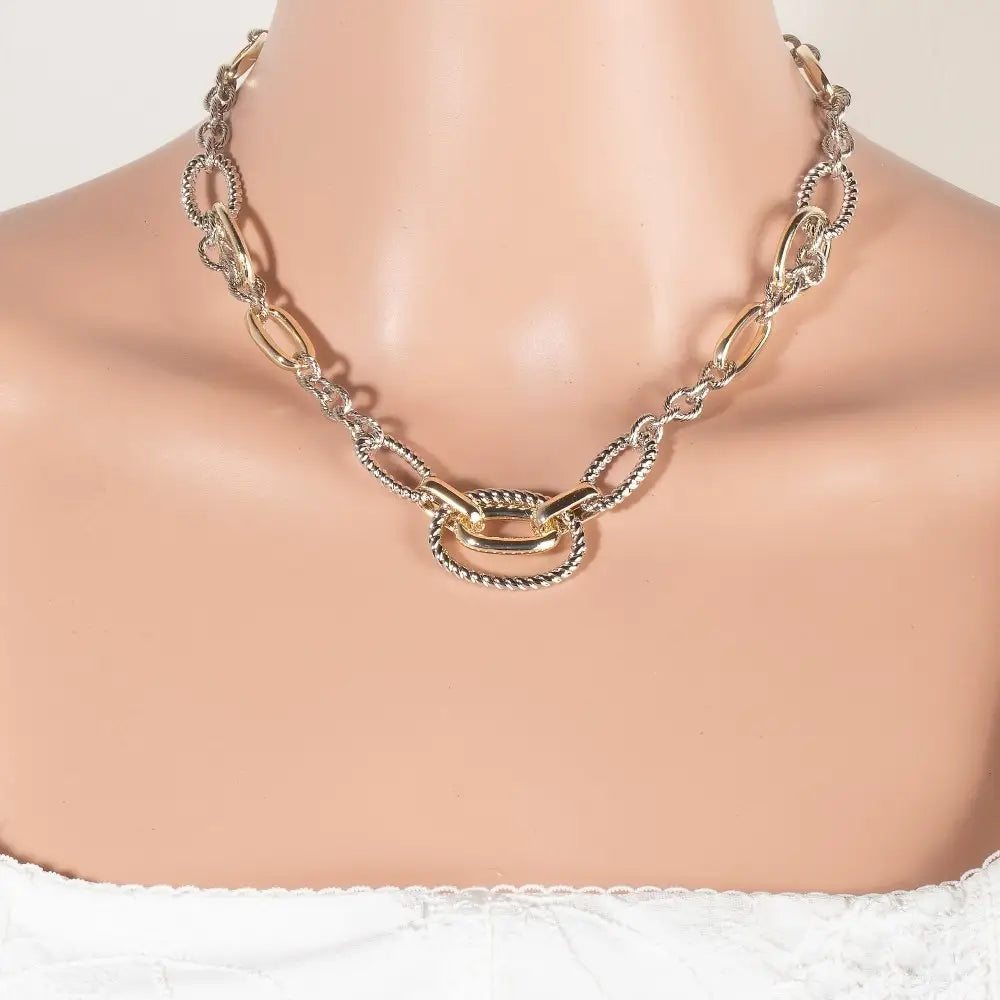 Gold Dipped Mixed Two Tone Oval Classic Chain Necklace