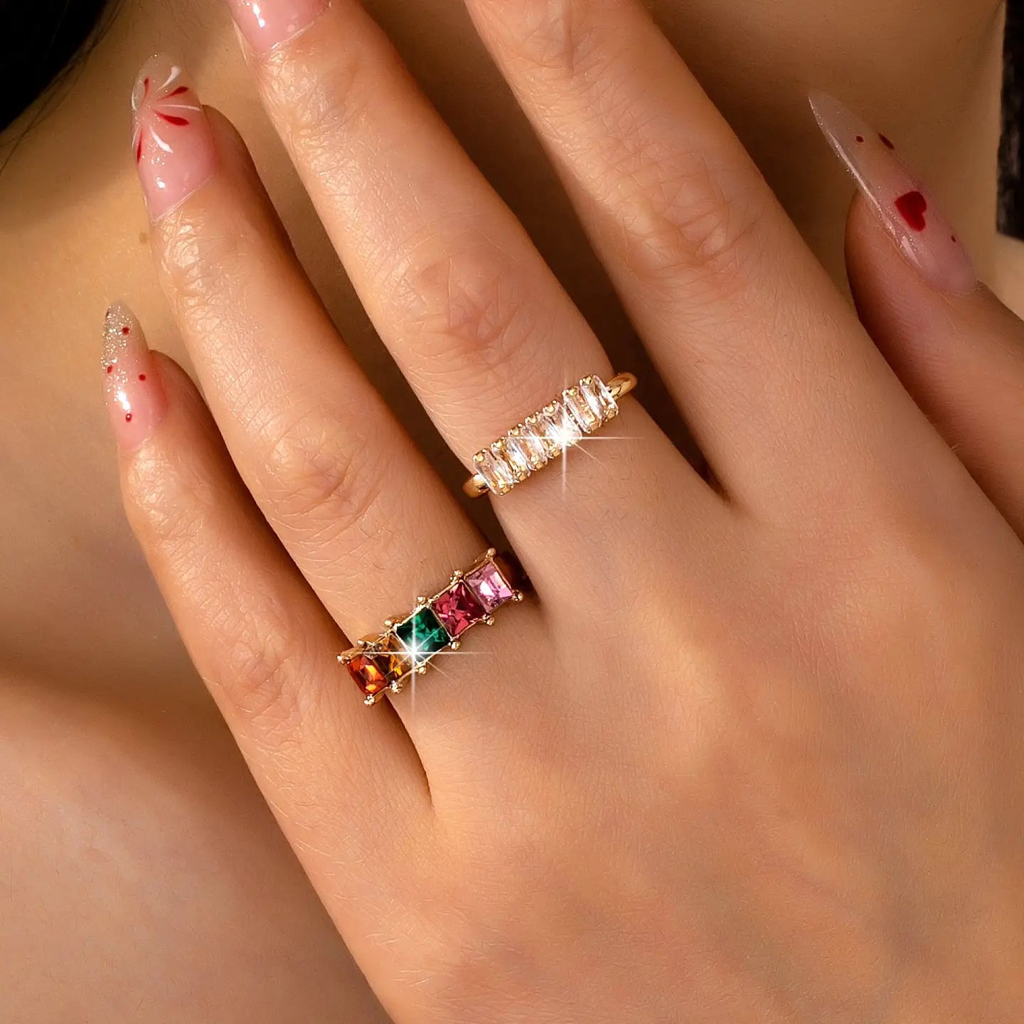 Rainbow Crystal Wrap Ring 2pcs Set