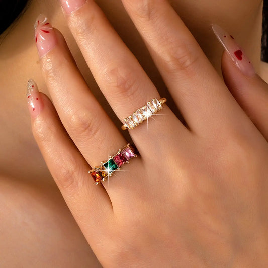 Rainbow Crystal Wrap Ring 2pcs Set