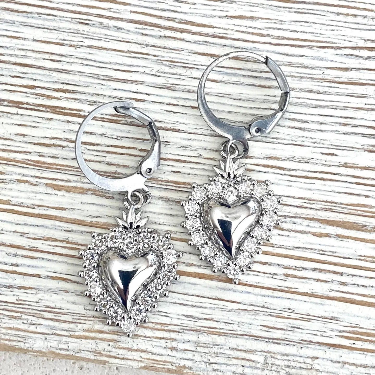 Flaming Heart Burning Heart Earrings -Silver