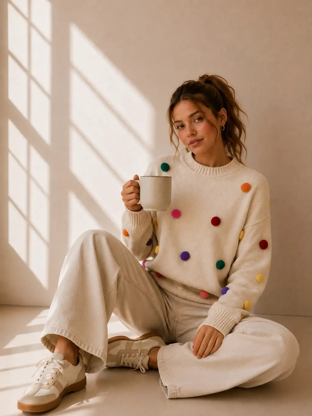 Colorful Pom Pom Knit Sweater