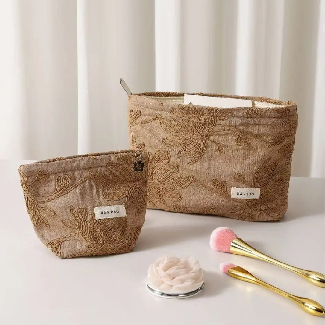 Cute Floral Embroidery Portable Cosmetic Bag-Small BR