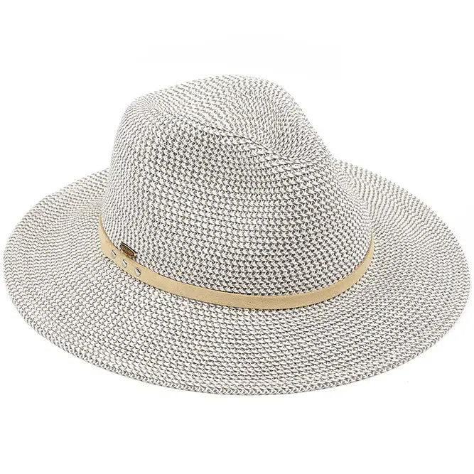 C.C Suede Band Trim Panama Sun Hat-Gray