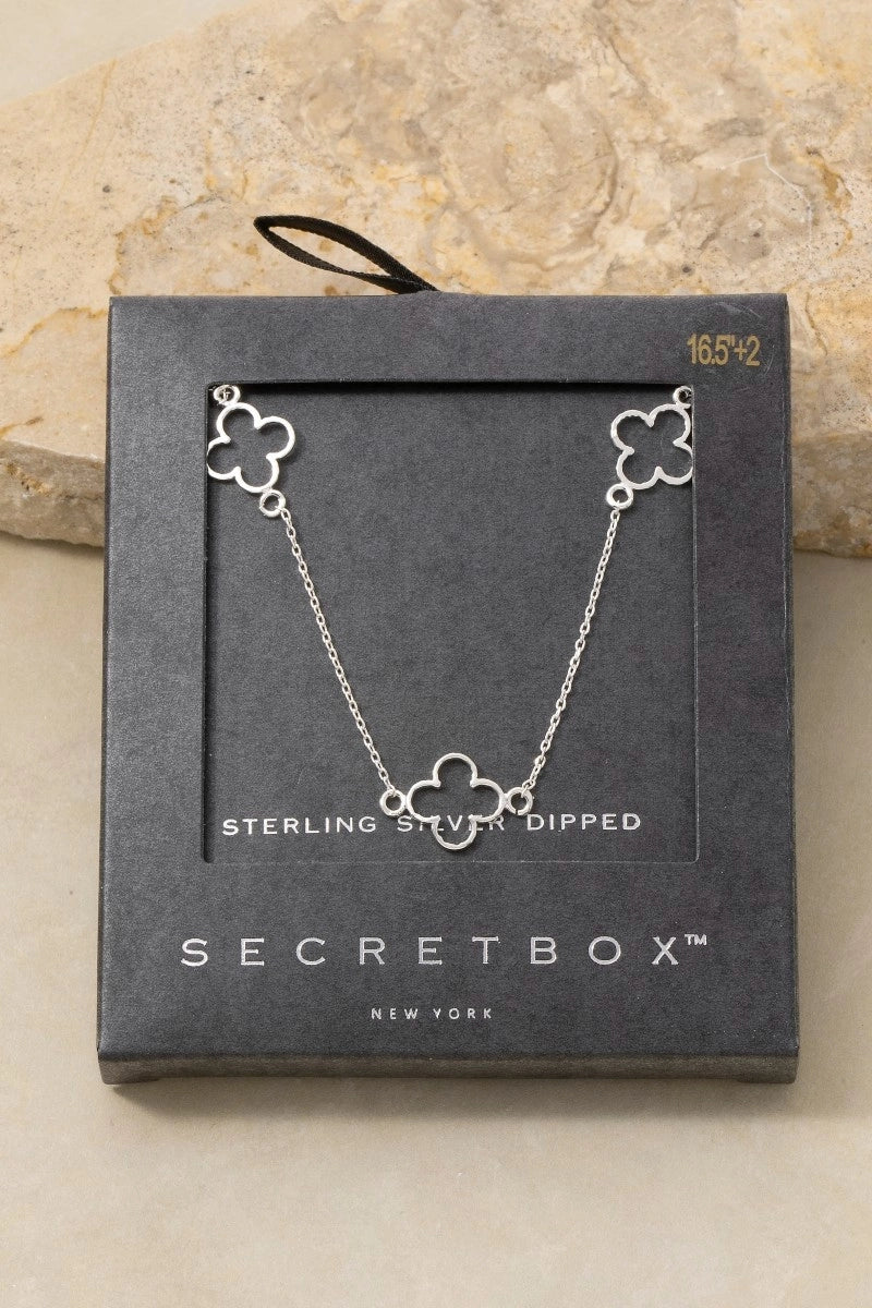 14K Gold Dipped Open Clover Station Necklace-WG