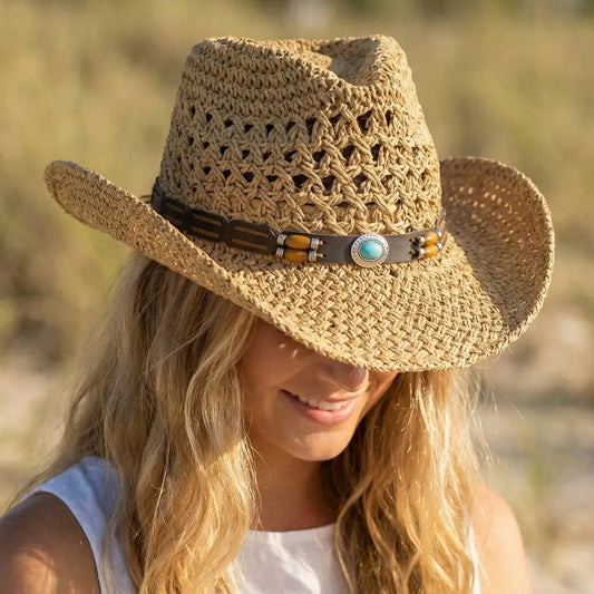 Straw Weave Leather Strap Cowboy Hat