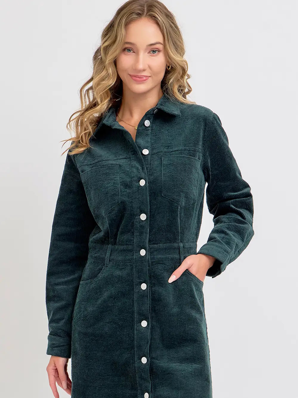 Corduroy Casual Timeless Mini Dress-Hunter