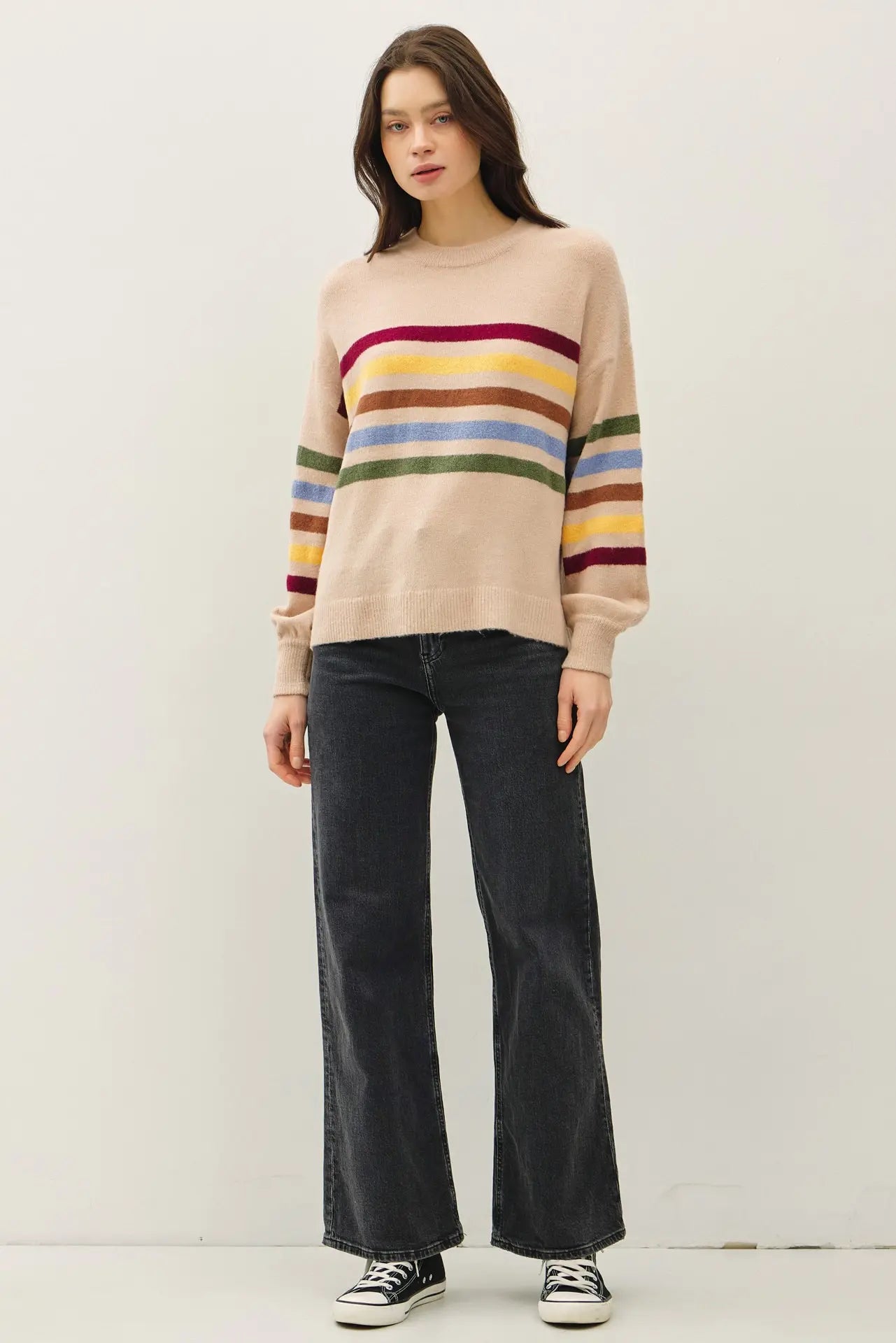 RAINBOW STRIPE SWEATER-Beige