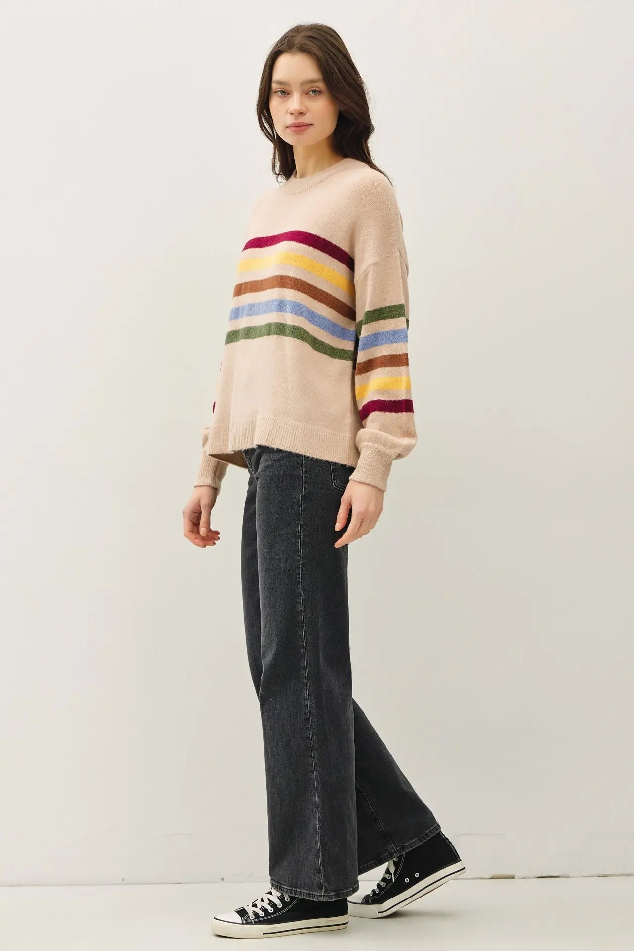 RAINBOW STRIPE SWEATER-Beige