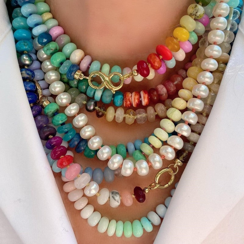 Natural Stone Semi-Precious Glass Mixed Necklace-