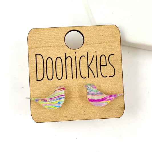 Bird Stud Earrings-Multi Swirl