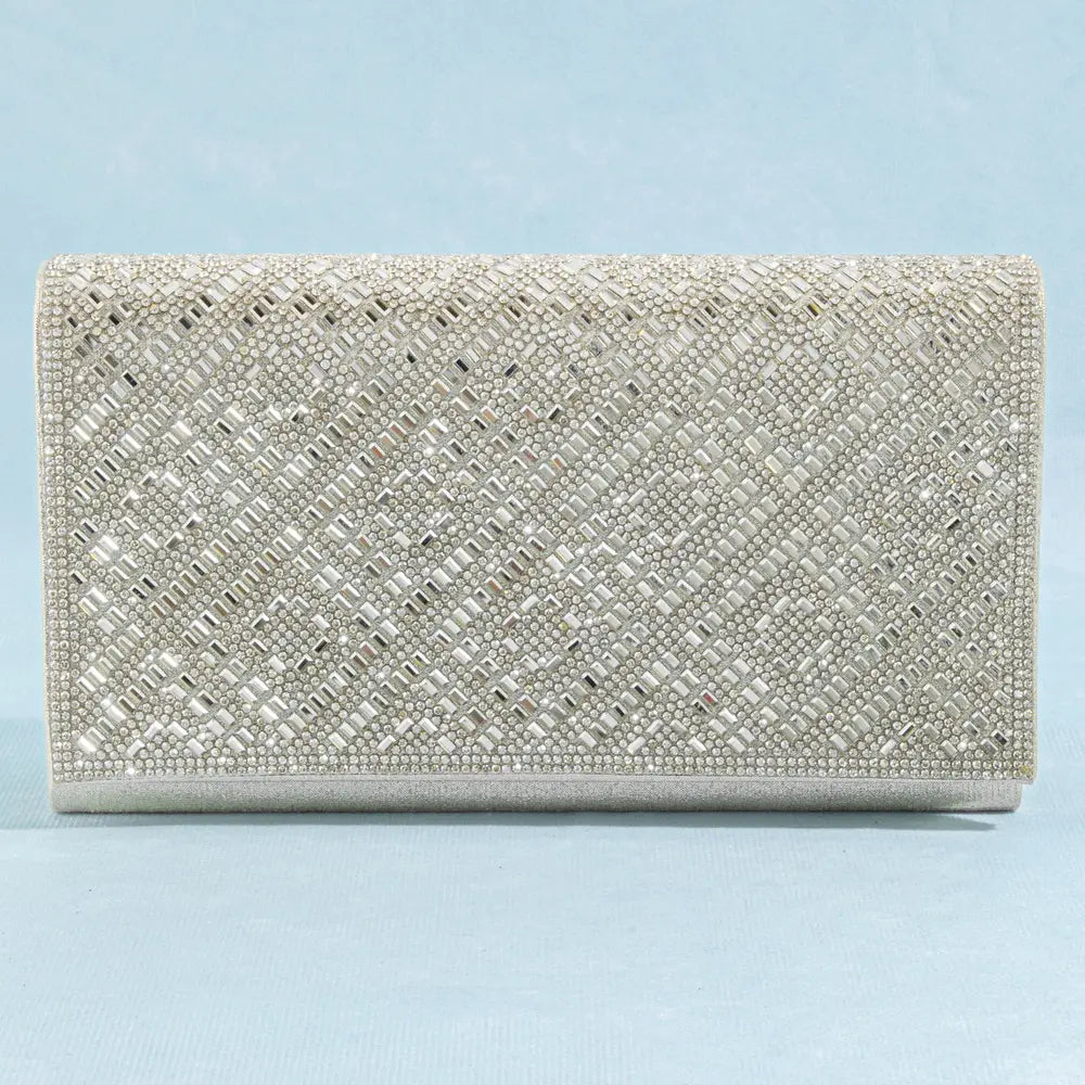 Crystal Diagonal Weave Evening Clutch-Gold