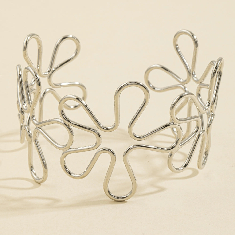 Sculpted Wire Daisy Flower Cuff Bracelet-Silver