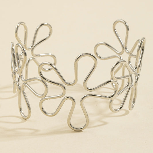 Sculpted Wire Daisy Flower Cuff Bracelet-Silver