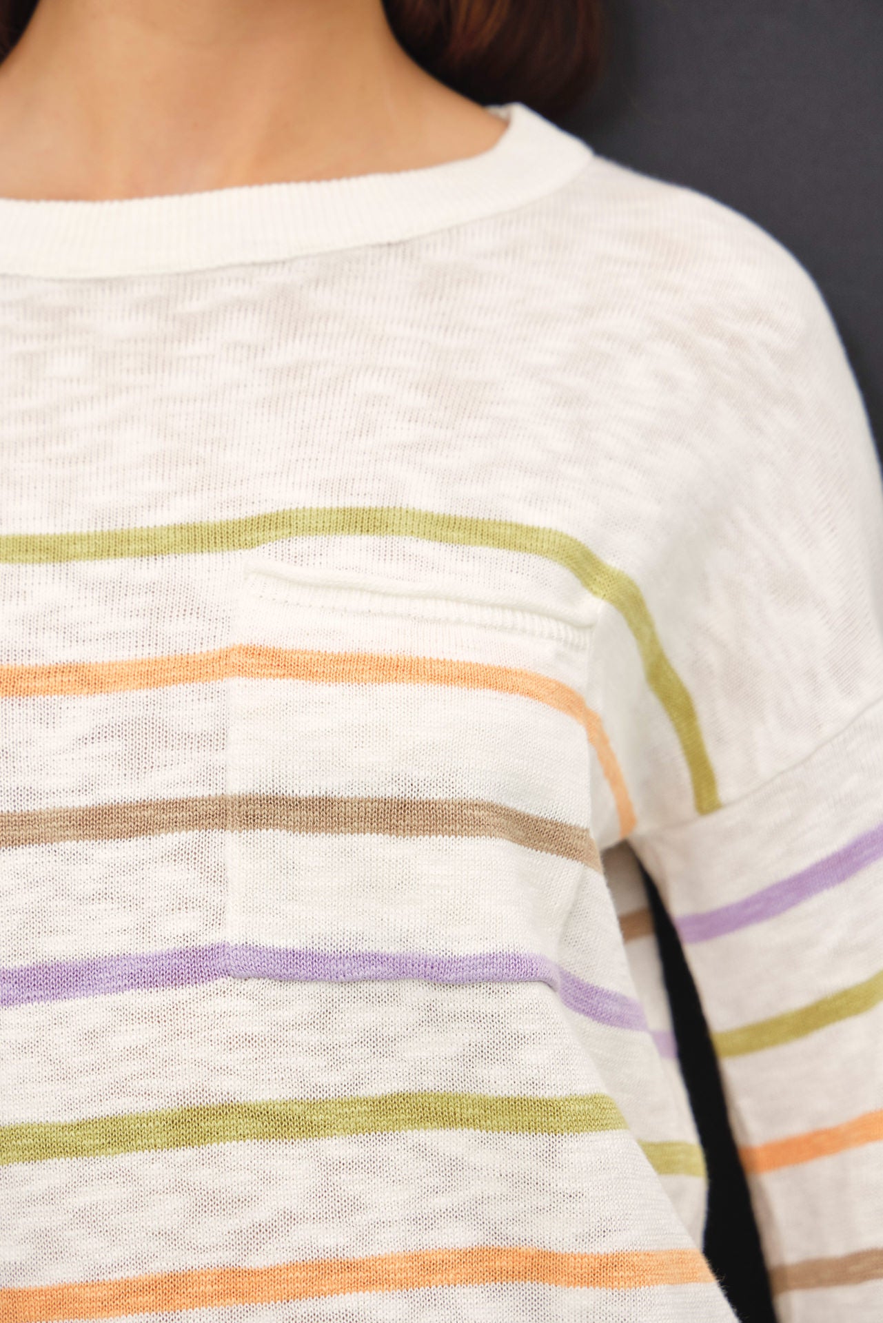 Multi Color Slub Sweater Top-Tangerine