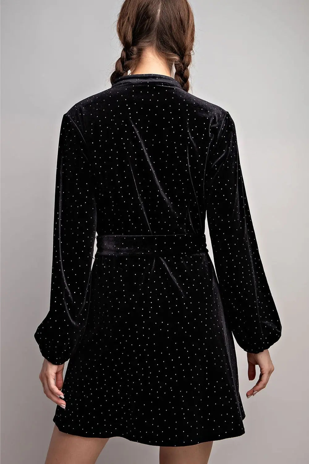 Chandler Rhinestone Tie Waist Dress-Black