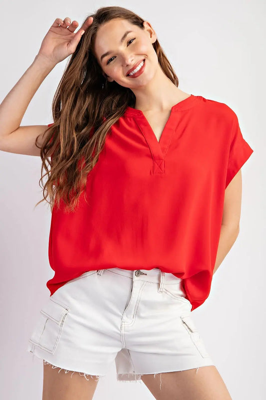 Jillian Short Sleeve Blouse Top-Tomato