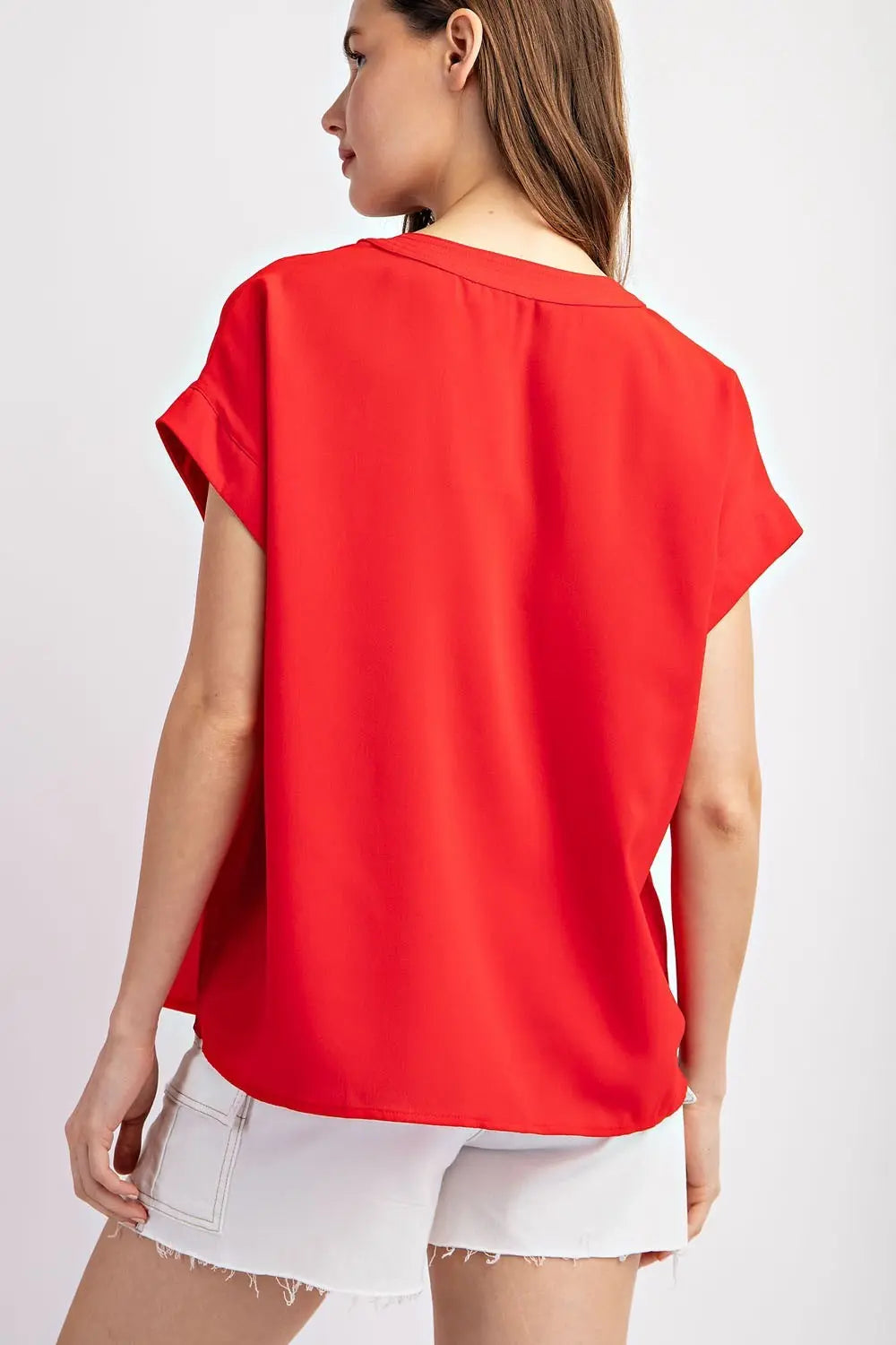 Jillian Short Sleeve Blouse Top-Tomato