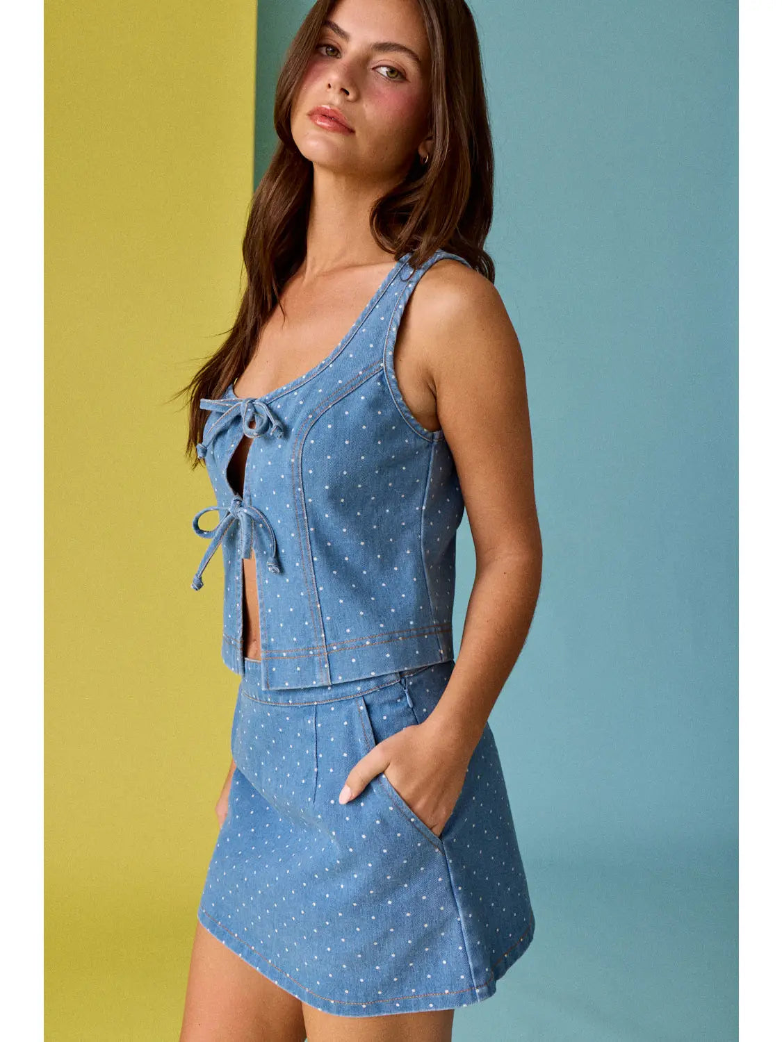 Juno Tie Front Sleeveless Top and Mini Skirt Set