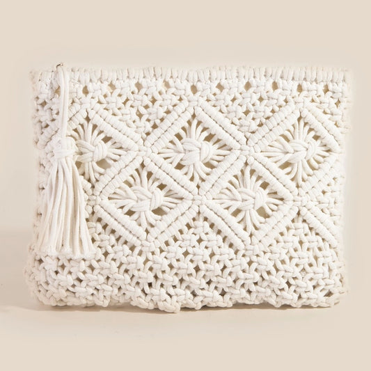 Crochet Clutch Tassel Bag-Ivory