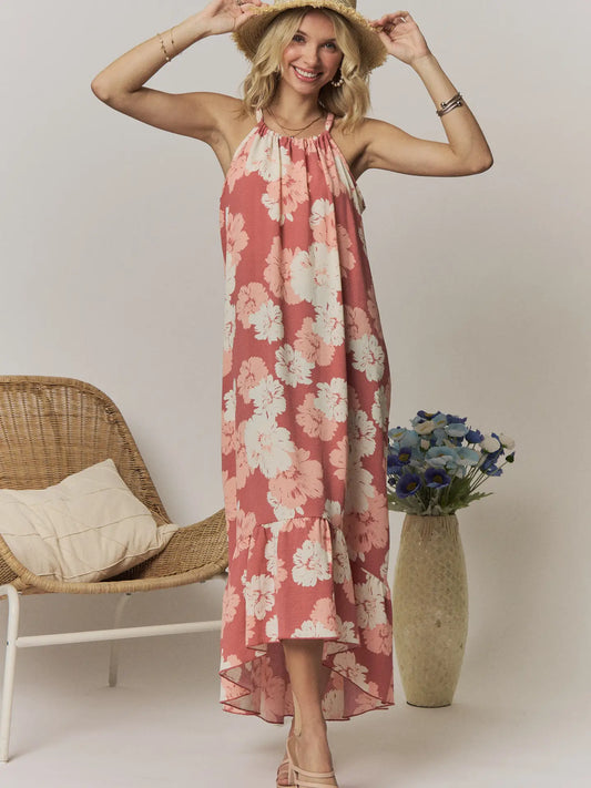 Lani-Halter Neck Multi Print Maxi Dress-Mauve