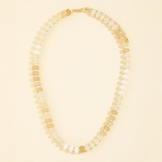 Semi Precious Stone Rondelle Bead Necklace-Taupe