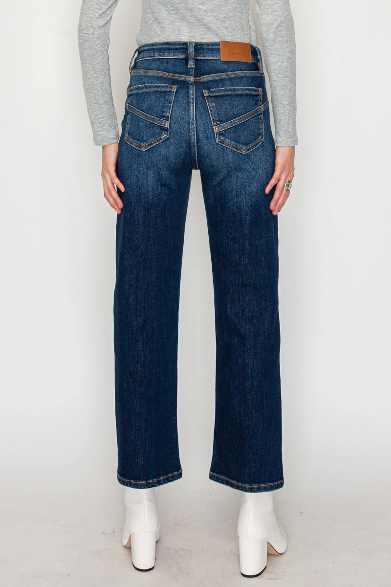 High Rise Straight Western Detail Design Jeans