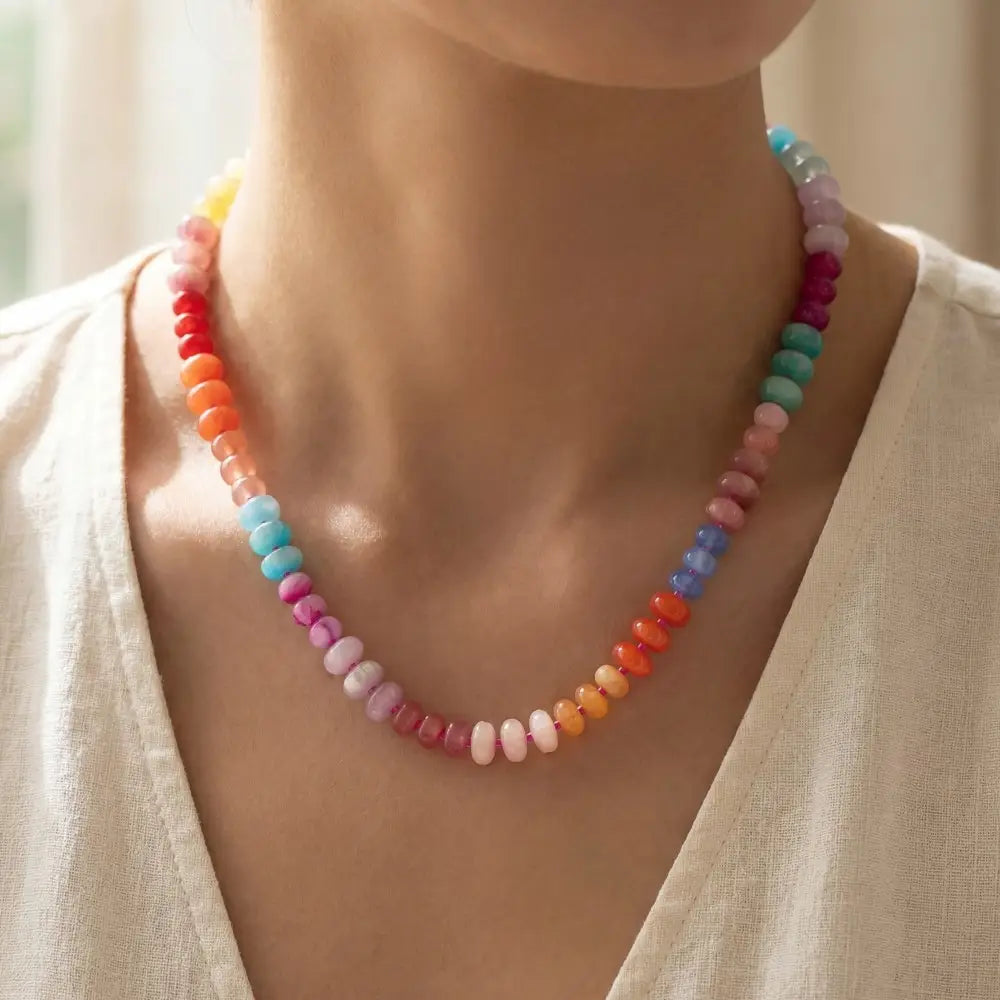 Mixed Glass and Resin Disc Beaded Necklace-GM