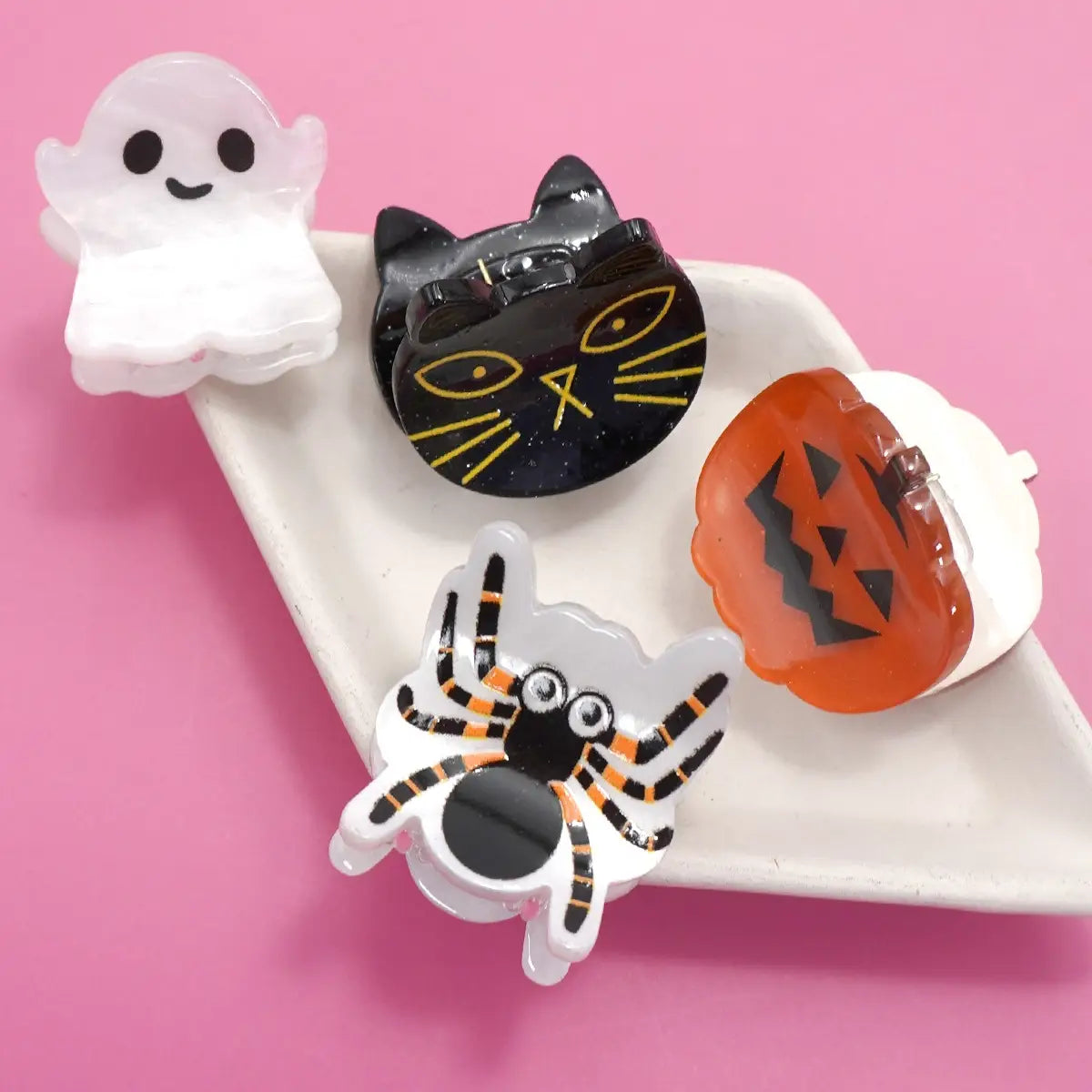 Halloween Pumpkin Ghost Set of 4 Hair Claw Clips