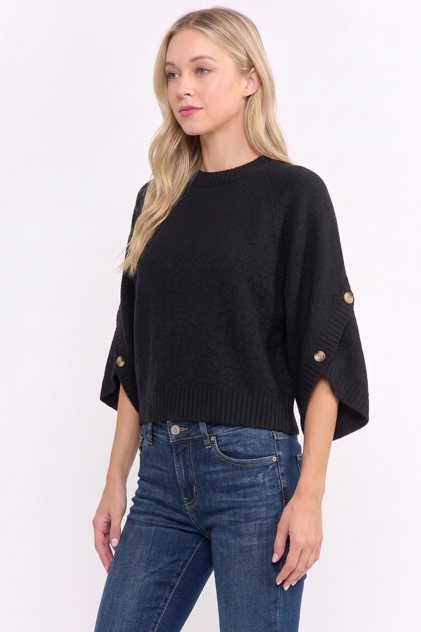 Button Sleeve Knit Pullover-Olive