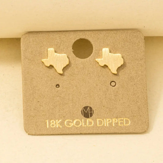 Gold Dipped Brushed Texas Stud Earrings-Gold