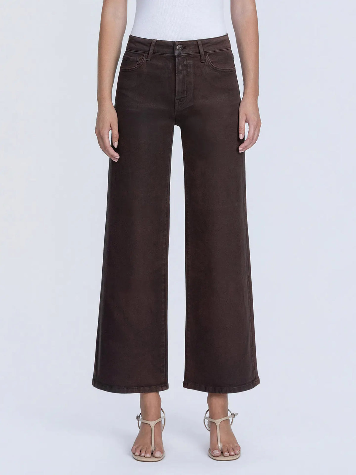 High Rise Chicory Coffee Coated Wide Leg Jeans