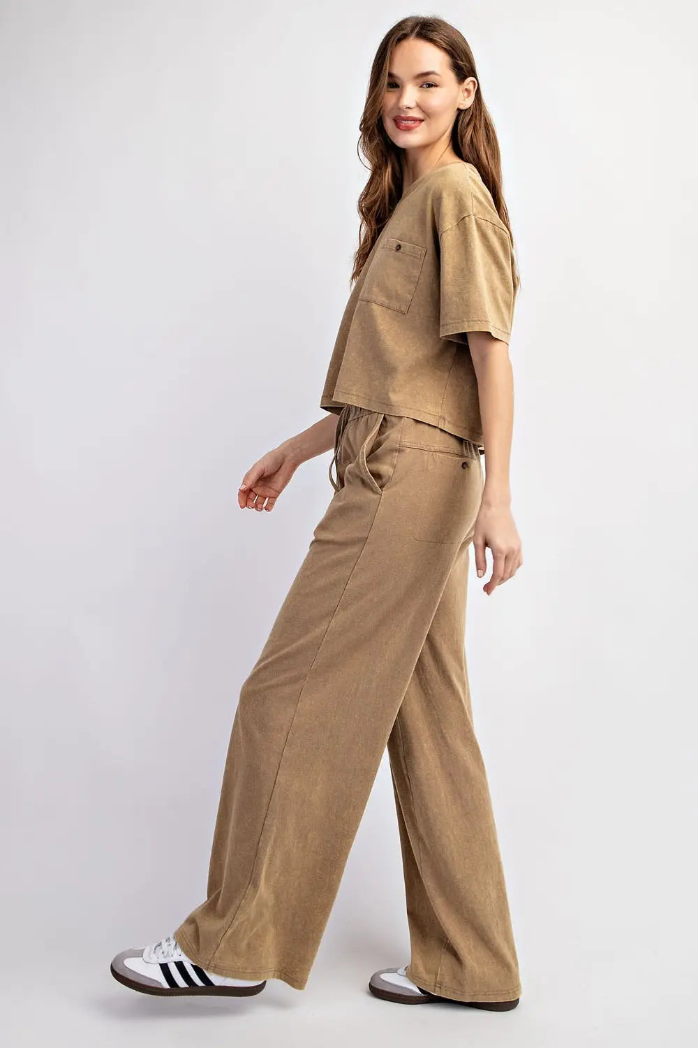 Mineral Washed Straight Leg Pants-Coco