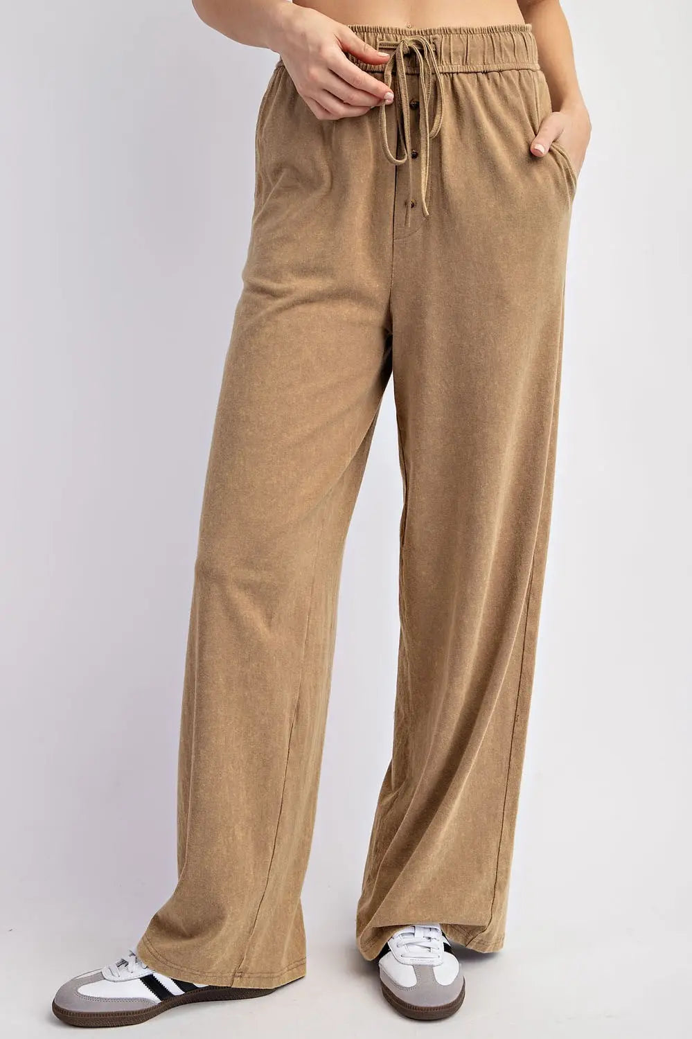 Mineral Washed Straight Leg Pants-Coco