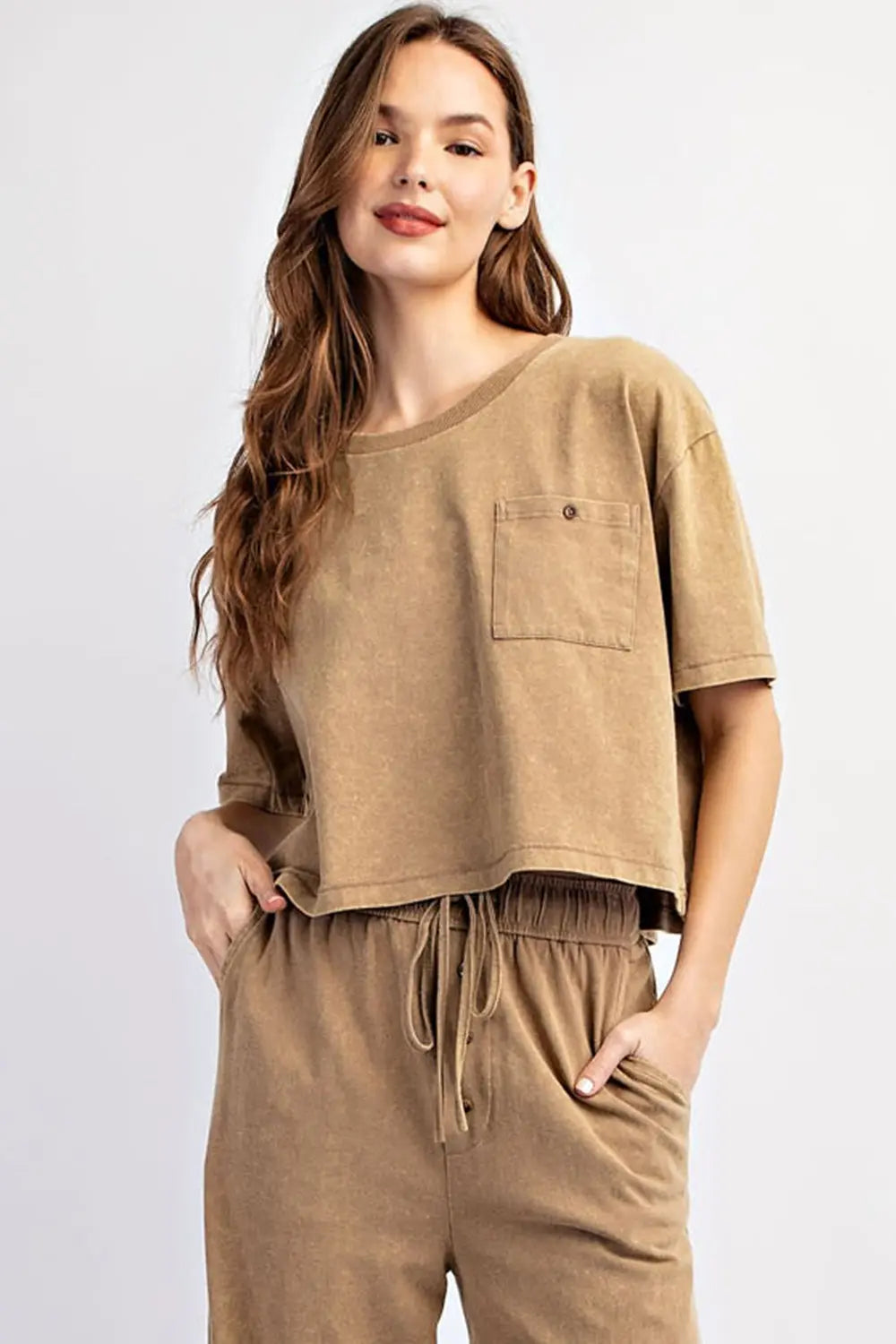 Mineral Washed Short Sleeve Top-Coco
