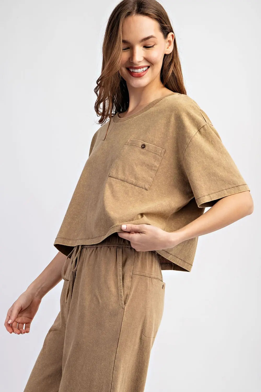 Mineral Washed Short Sleeve Top-Coco